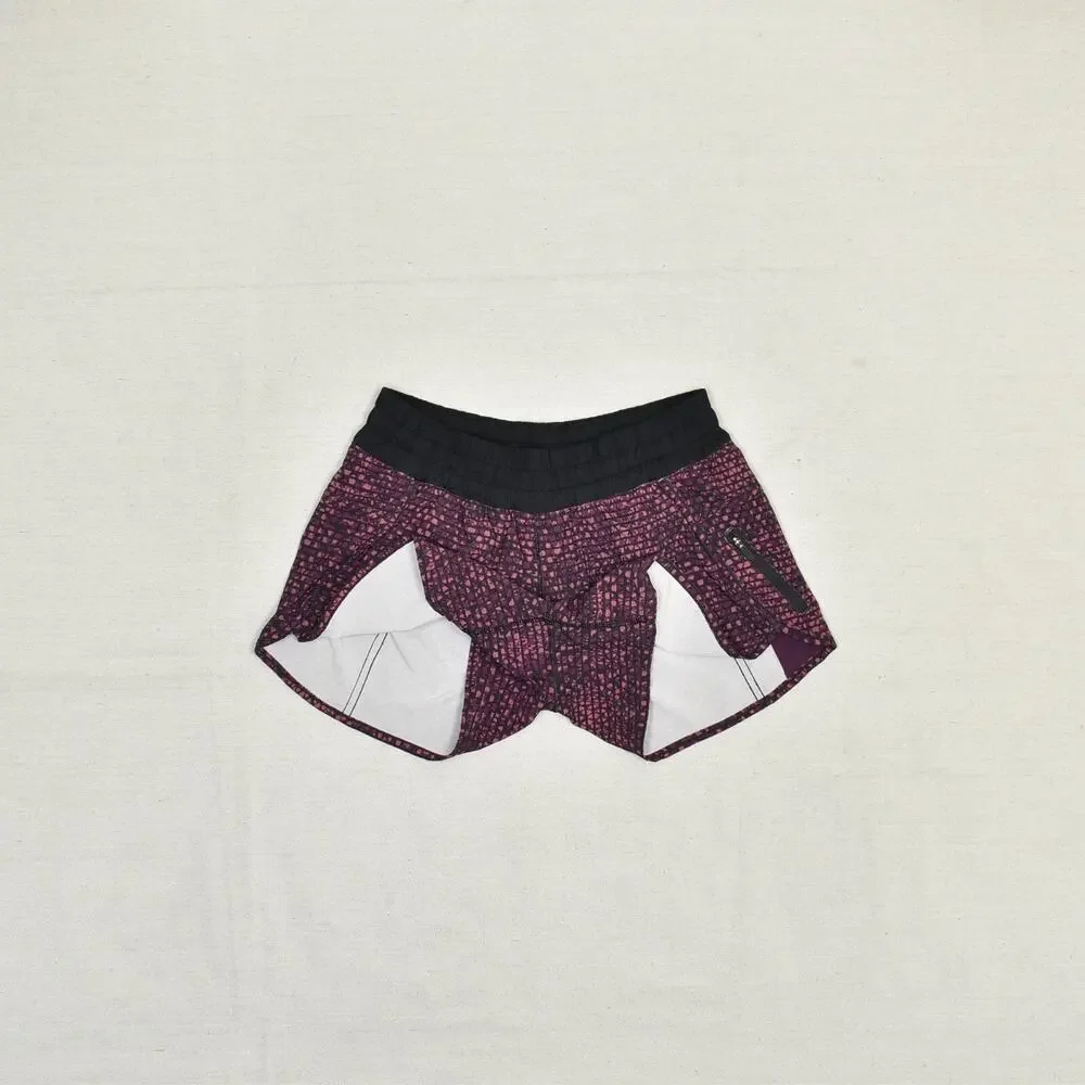 Lululemon Women's Sweat Tracker Shorts Geometric Polyester Purple Size 6 Gym